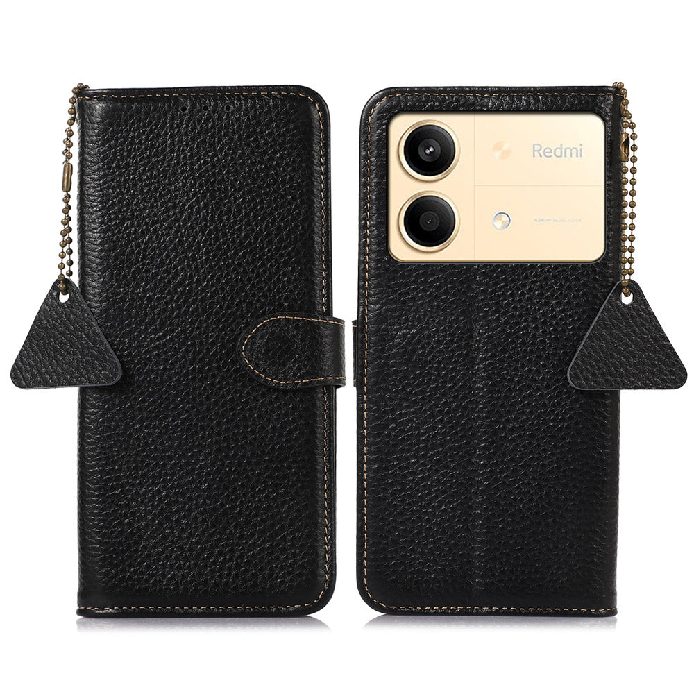 For Xiaomi Redmi Note 13R Pro 5G Genuine Cow Leather Phone Case with Card Slots - Black For Xiaomi Redmi Note 13R Pro 5G Genuine Cow Leather Phone Case with Card Slots - Black